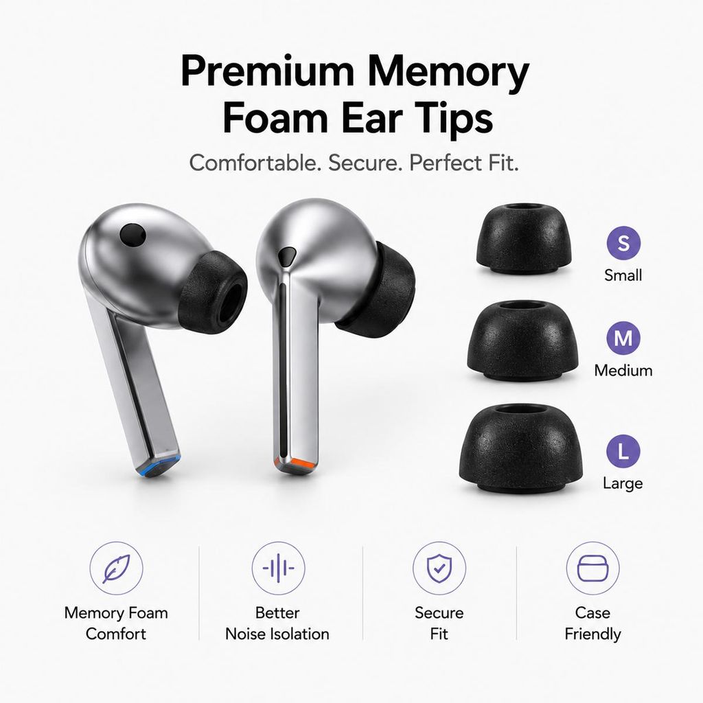 XDcase Samsung Galaxy Buds3 Pro Memory Foam-ørepropper, 3 par – svart
