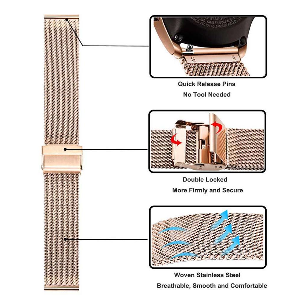 Samsung Galaxy Watch7 44mm Milanolainen kellonranneke + sisäänrakennettu näytönsuoja - musta
