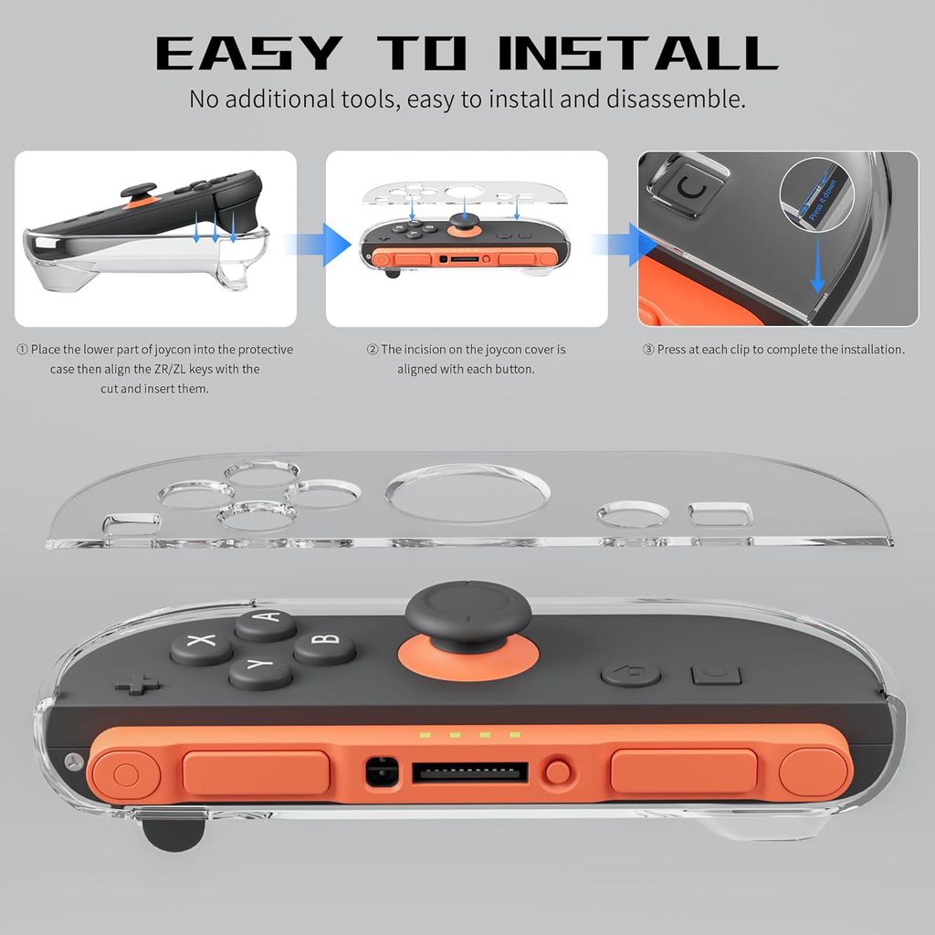 Nintendo Switch 2 Joy-Con-skall og joystick-deksel - gjennomsiktig