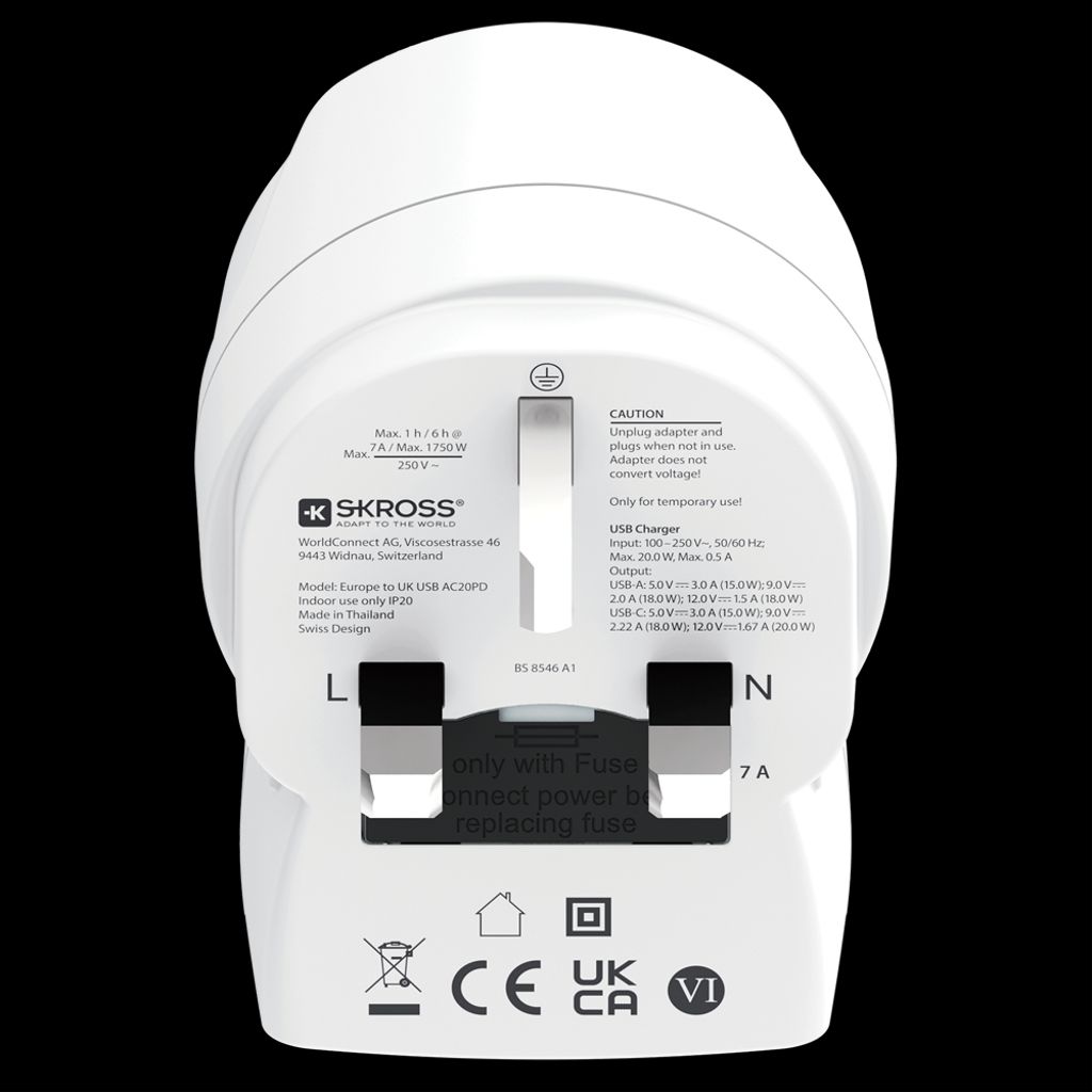 SKROSS Reiseadapter Europa til Storbritannia med USB-A/USB-C 20W PD
