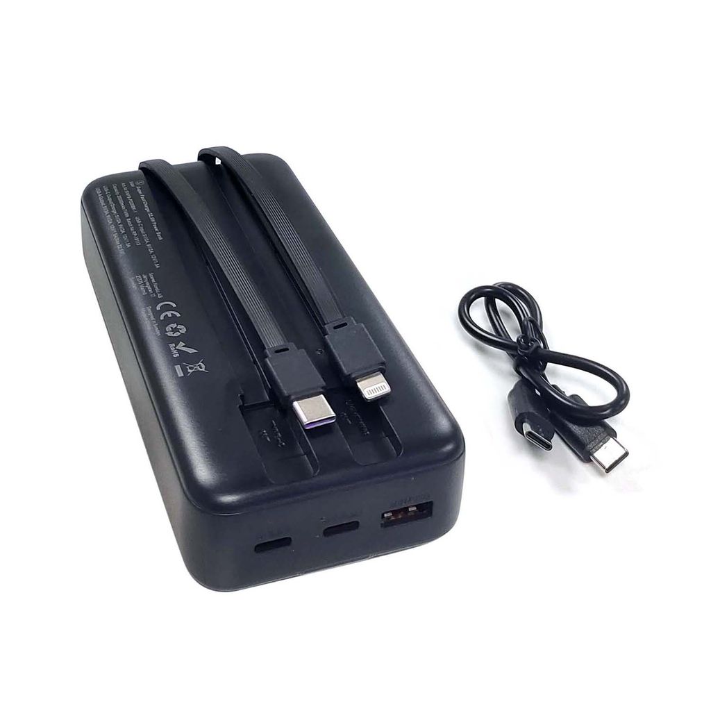 SiGN Kraftig Powerbank med Indbyggede Kabler, 20000mAh - Sort