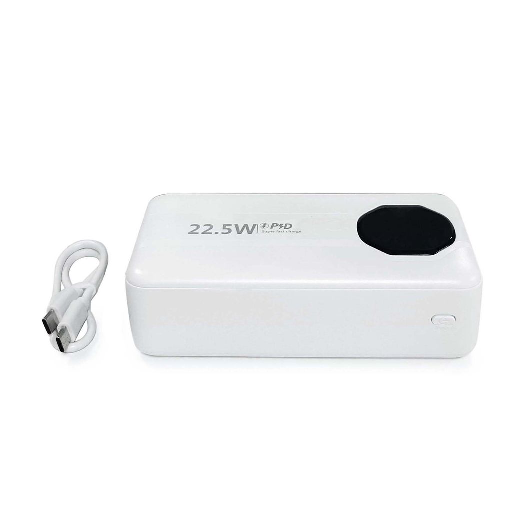 SiGN Kraftig Powerbank med Indbyggede Kabler, 30000mAh - Hvid