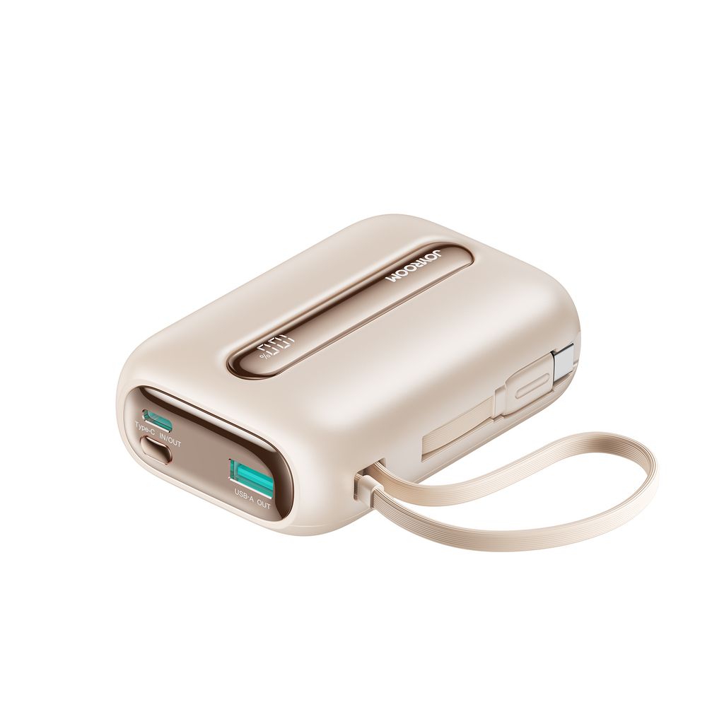 Joyroom JR-L012 Ultra powerbank 20000mAh met USB-C/Lightning-kabels - Abrikoos