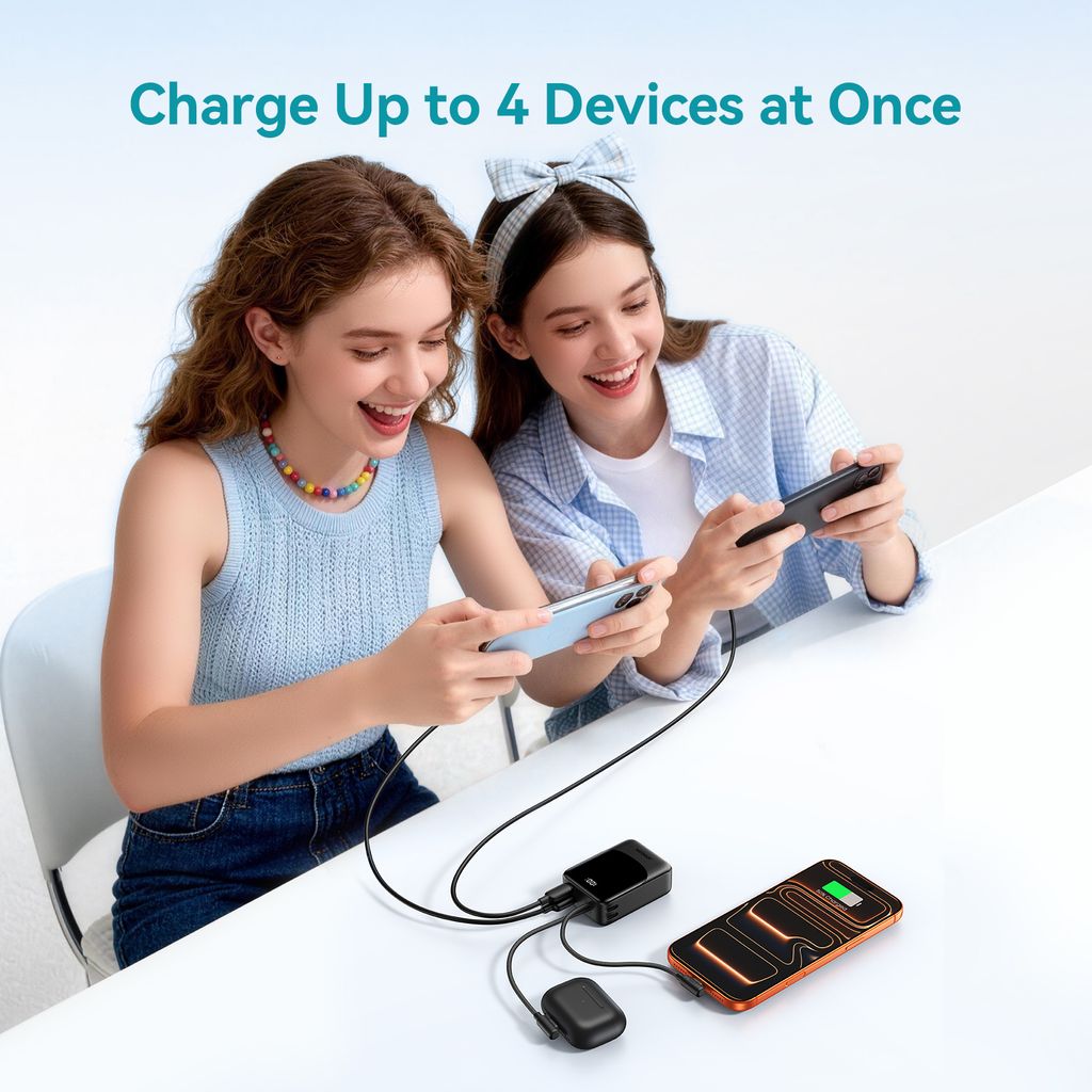 Joyroom JR-PC1 22.5W mini powerbank 10000mAh med USB-C/Lightning-kablar – Svart