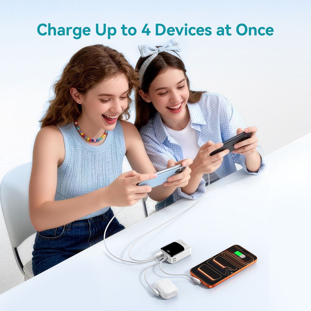 Joyroom JR-PC1 22.5W mini powerbank 10000mAh med USB-C/Lightning-kablar – vit