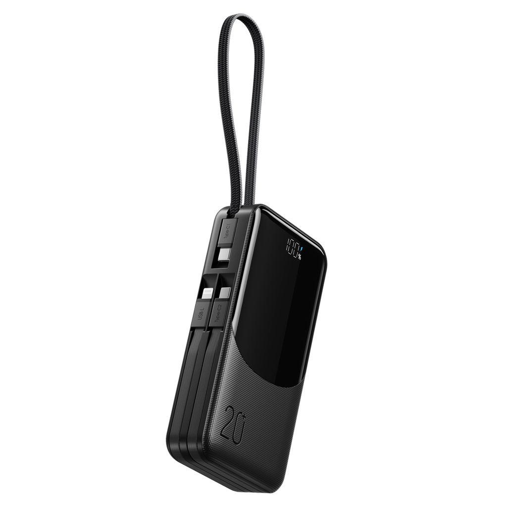 Joyroom JR-PC2 Powerbank 20000mAh met ingebouwde USB-C/Lightning-kabels – Zwart