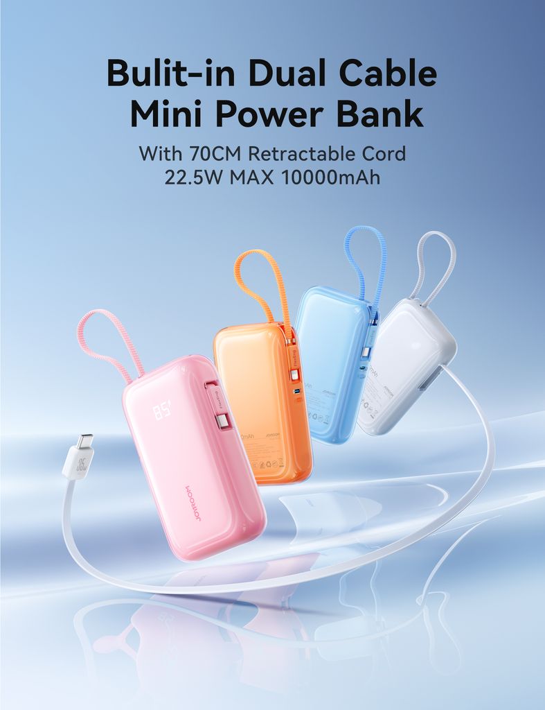 Joyroom JR-PR2L 35W Mini Powerbank 10000mAh med USB-C/Lightning-kablar - Orange