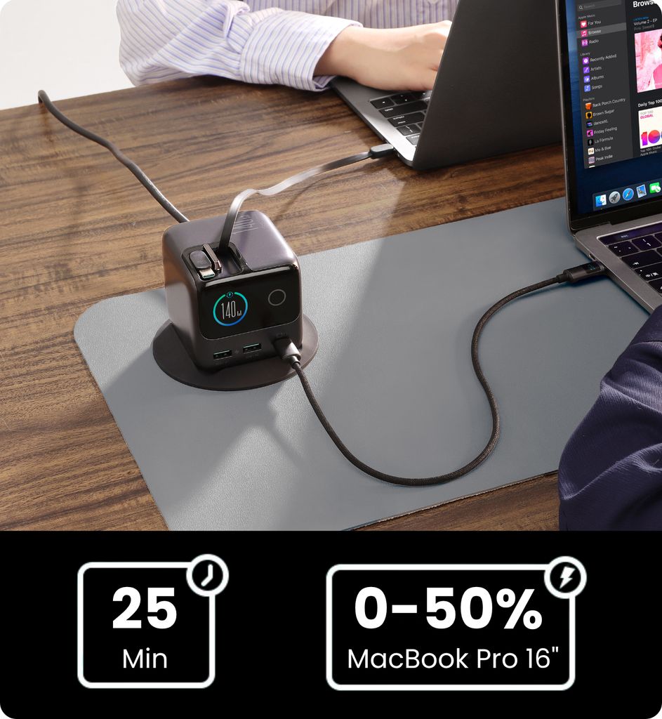 JOYROOM PODIX JR-TRD01 140W 5-in-1 GaN-latausasema - Harmaa