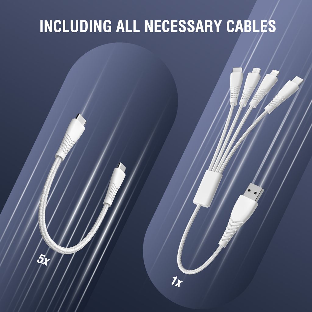 4smarts Team Ladestasjon 100 W – 5 USB-C + 1 USB-A med 6 kabler – Grønn