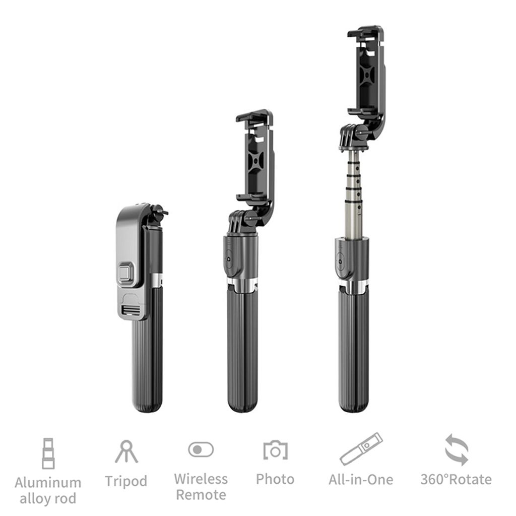 Vikbar Bluetooth Selfiepinne & stativ i aluminiumlegering, 86cm – svart