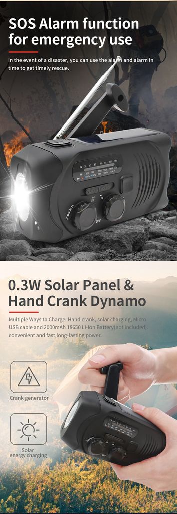SiGN Vevradio med Solceller, Ficklampa och 2000mAh Powerbank