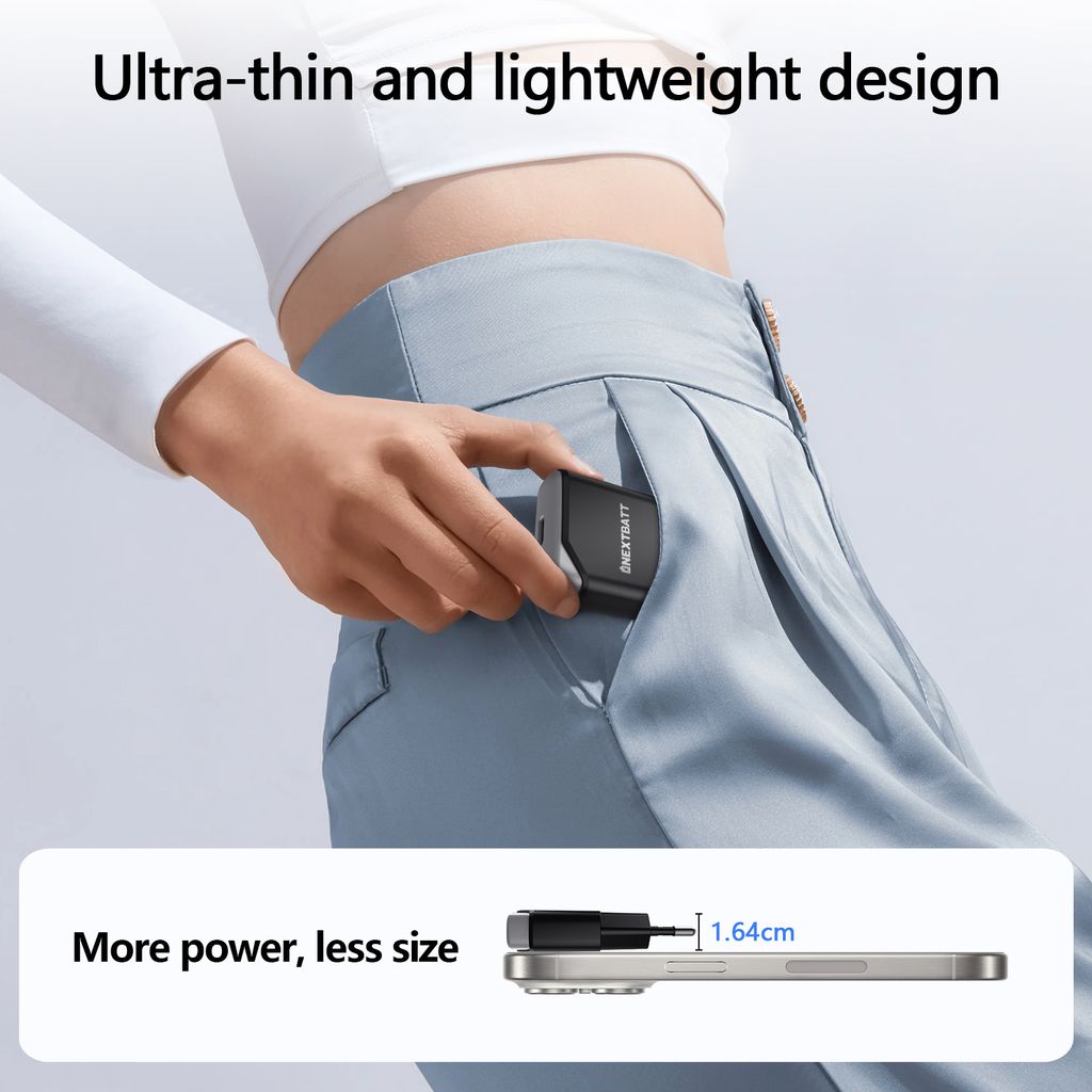 NEXTBATT GaN 20W Slim Snabbladdare USB-C – Svart / Grå