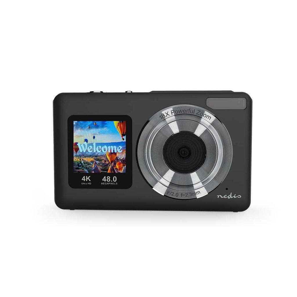 Nedis digitalt fotokamera med dobbelt skærm 48 MPixel/4K@30fps/5 MPixel CMOS - sort