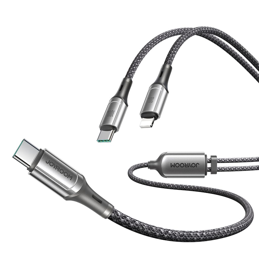 Joyroom S-A57 RapidX-serien hurtigladekabel USB-C til USB-C/Lightning – grå