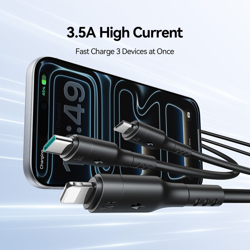 Joyroom S-A61 OmniGo-serien 3-i-1 USB-A-ladekabel USB-C/Lightning/Micro – svart