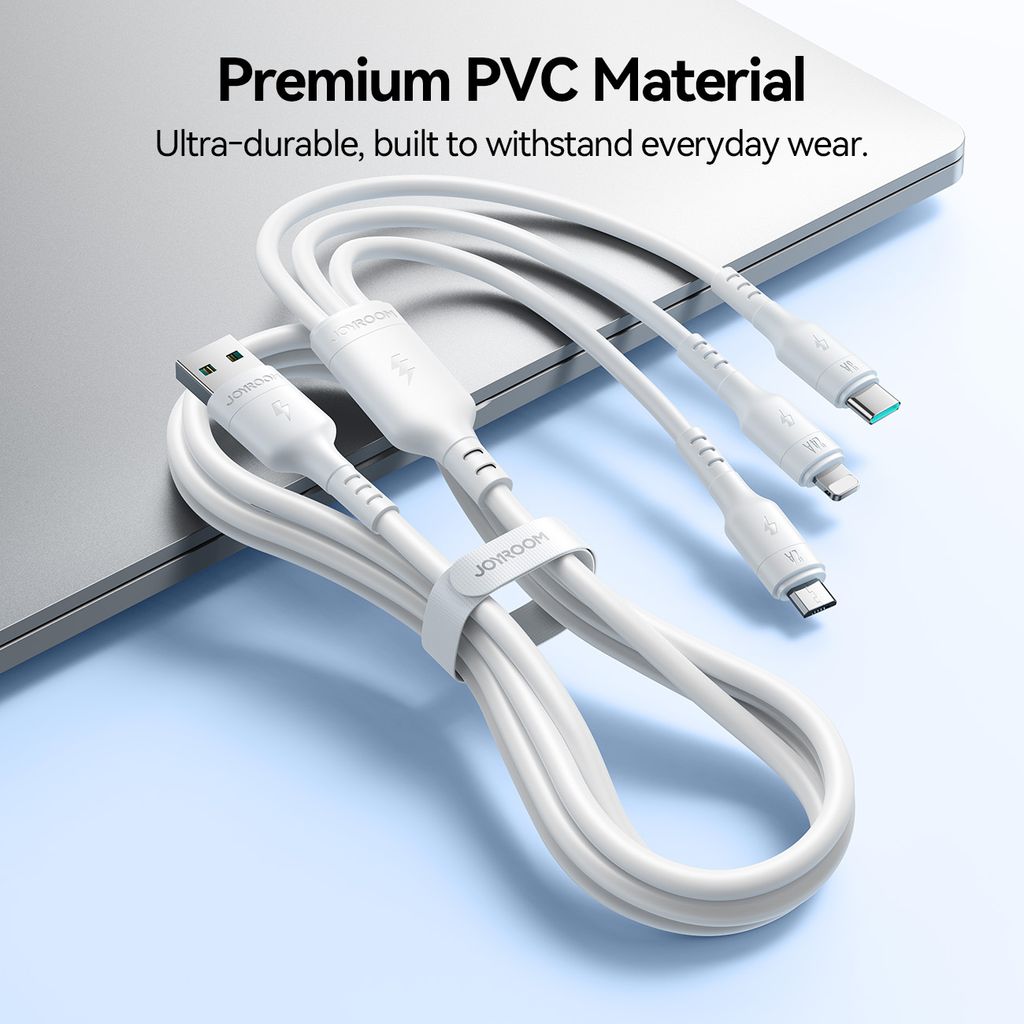 Joyroom S-A61 OmniGo-serien 3-i-1 USB-A-ladekabel USB-C/Lightning/Micro – hvit