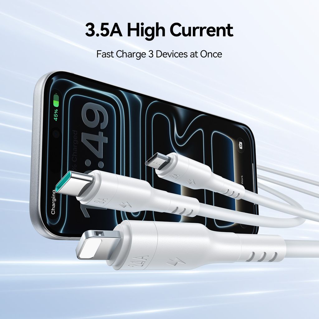 Joyroom S-A61 OmniGo-serien 3-i-1 USB-C-ladekabel USB-C/Lightning/Micro – hvit