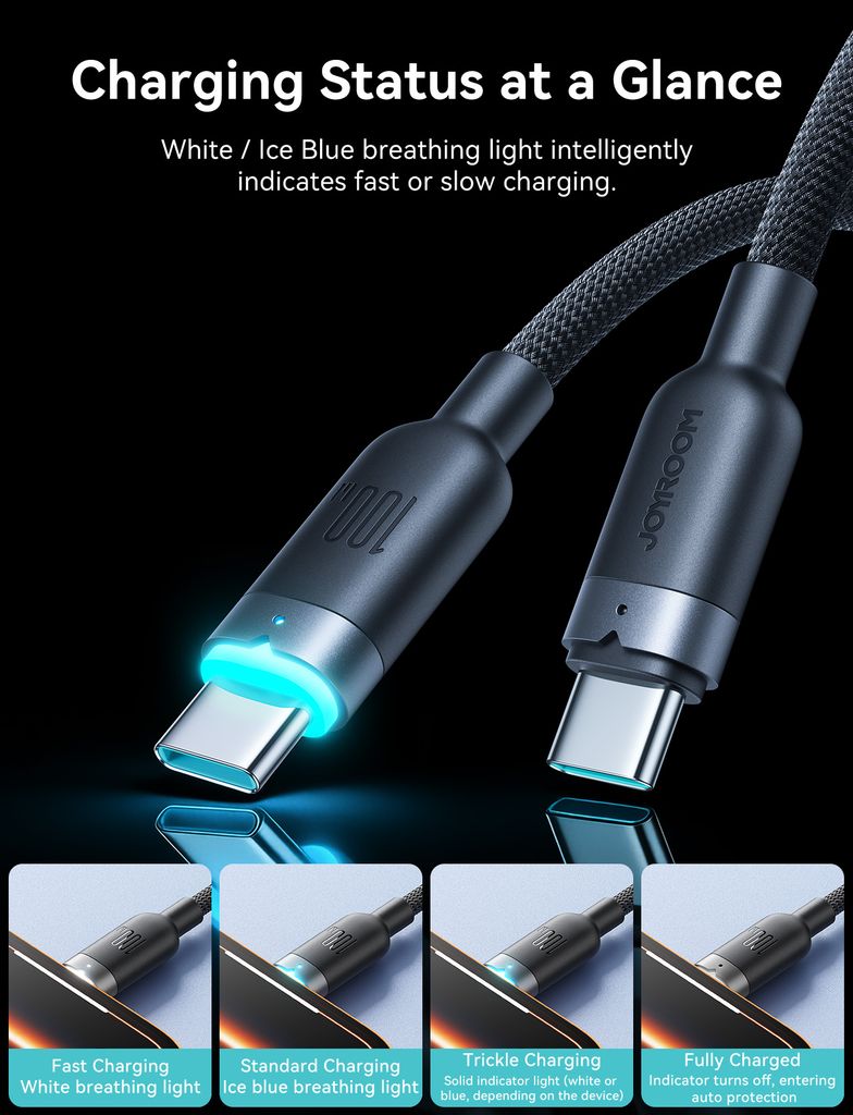 Joyroom S-A63 StarWay Series snellaadkabel USB-C naar USB-C, 1,2 m – Zwart