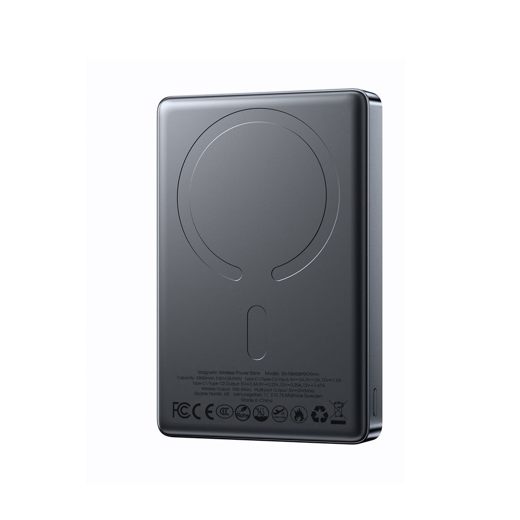 SiGN Ultratunn Magnetisk Powerbank 10000mAh, 22.5W – Grå