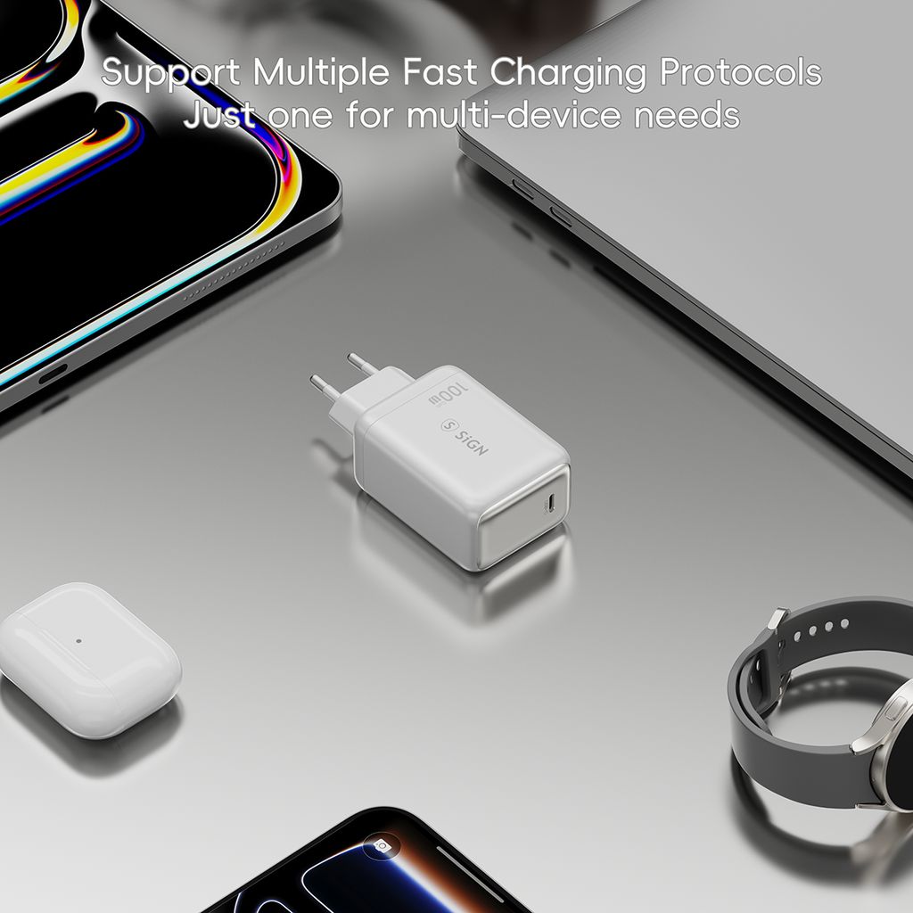 SiGN 100W Laddare, USB-C PD, Snabbladdning, MacBook Air, iPhone m.fl. - Vit