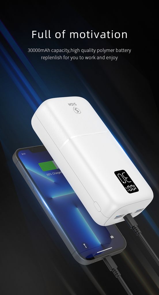 SiGN Varavirtalähde 22,5 W 30 000 mAh USB-C ja USB-A - Valkoinen