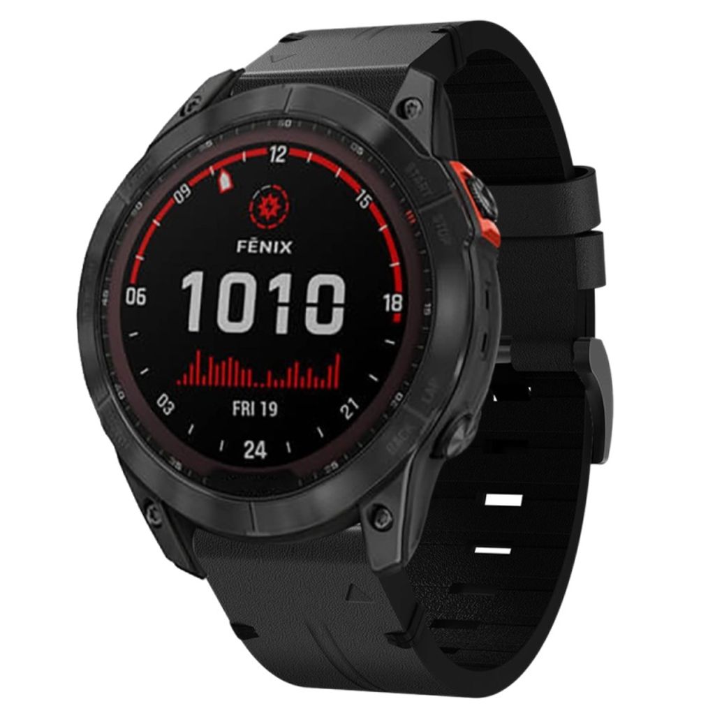 Garmin Fenix 7X Solar Klokkereim i lær med stålsperre - Svart