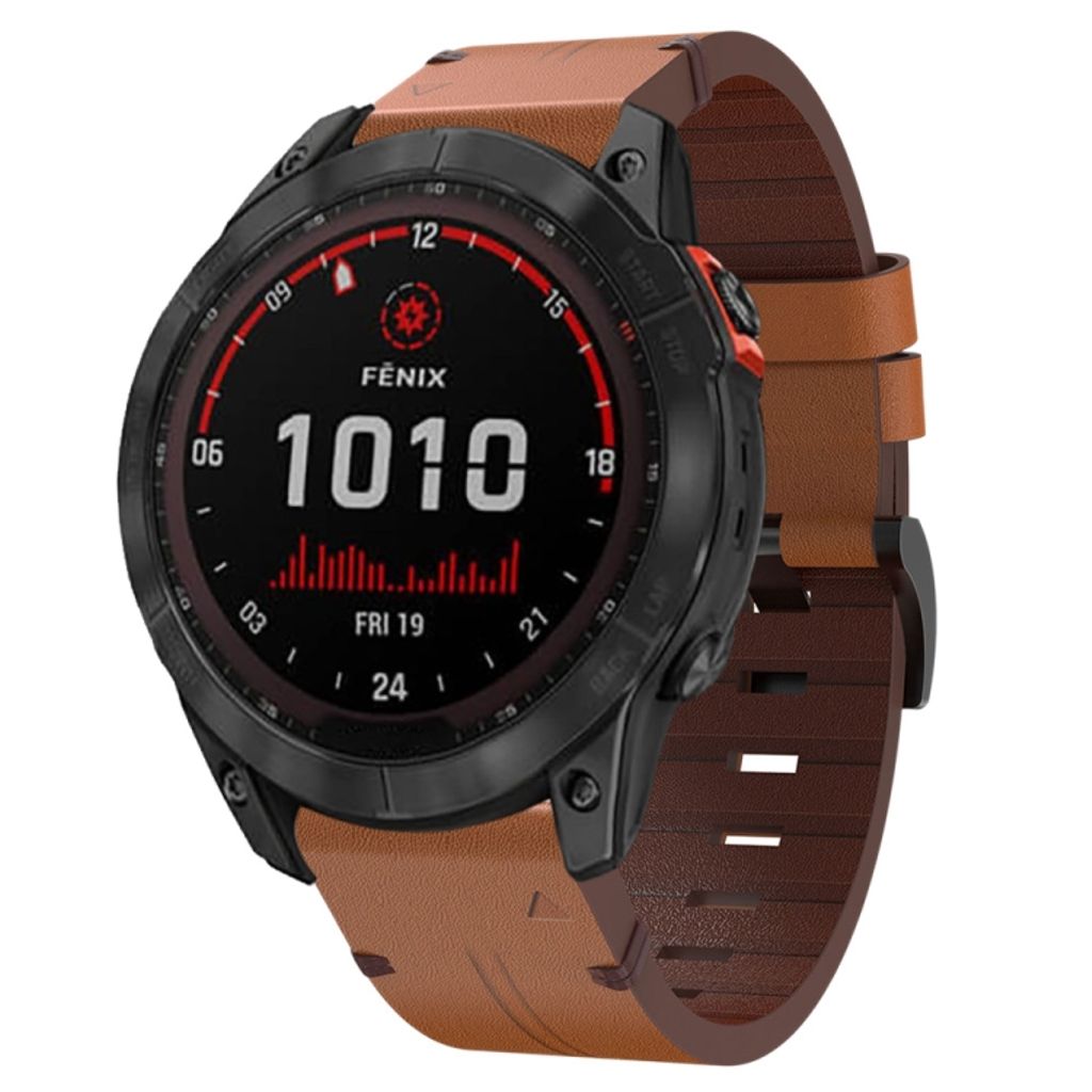Garmin Fenix 7X Solar Klokkereim i lær med stålsperre - Brun