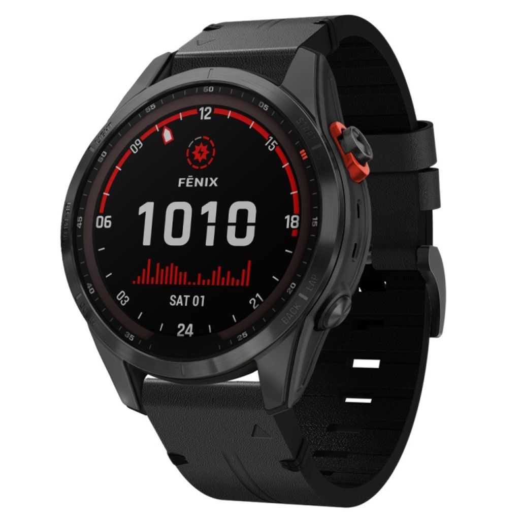 Garmin Fenix 7S Solar Klokkereim i lær med stålsperre - Svart