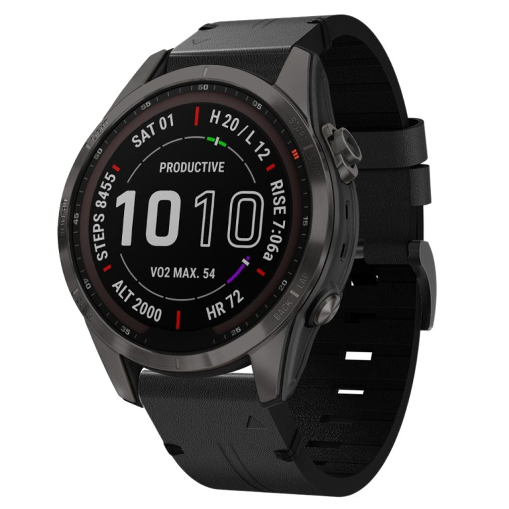 Garmin Fenix 7S Sapphire Solar Klokkereim i lær med stålsperre - Svart
