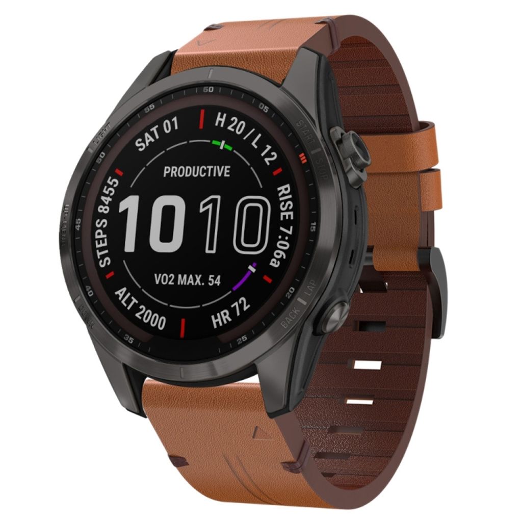 Garmin Fenix 7S Sapphire Solar Klokkereim i lær med stålsperre - Brun