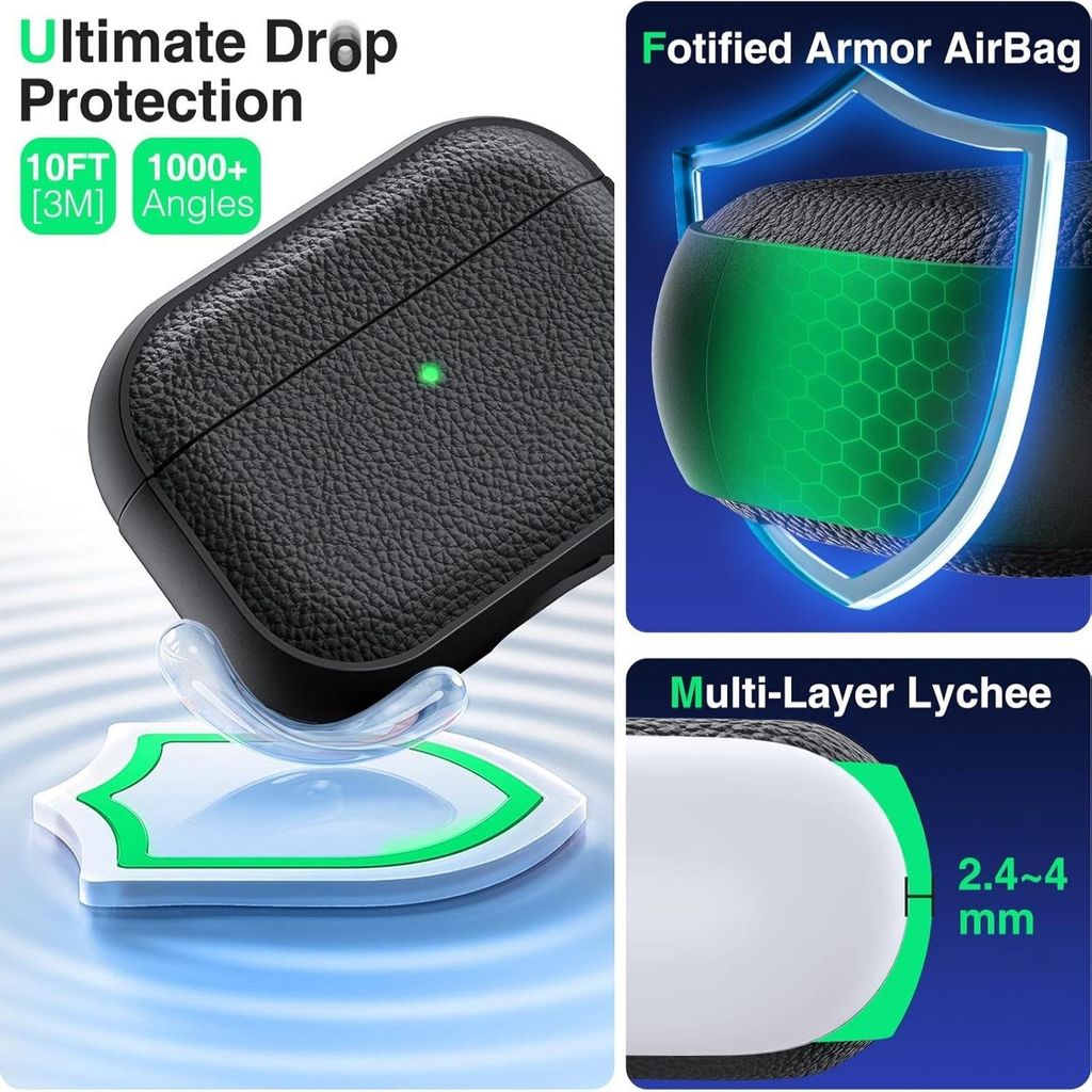 Silikonfodral med Lychee-textur för AirPods Pro 3 – Svart