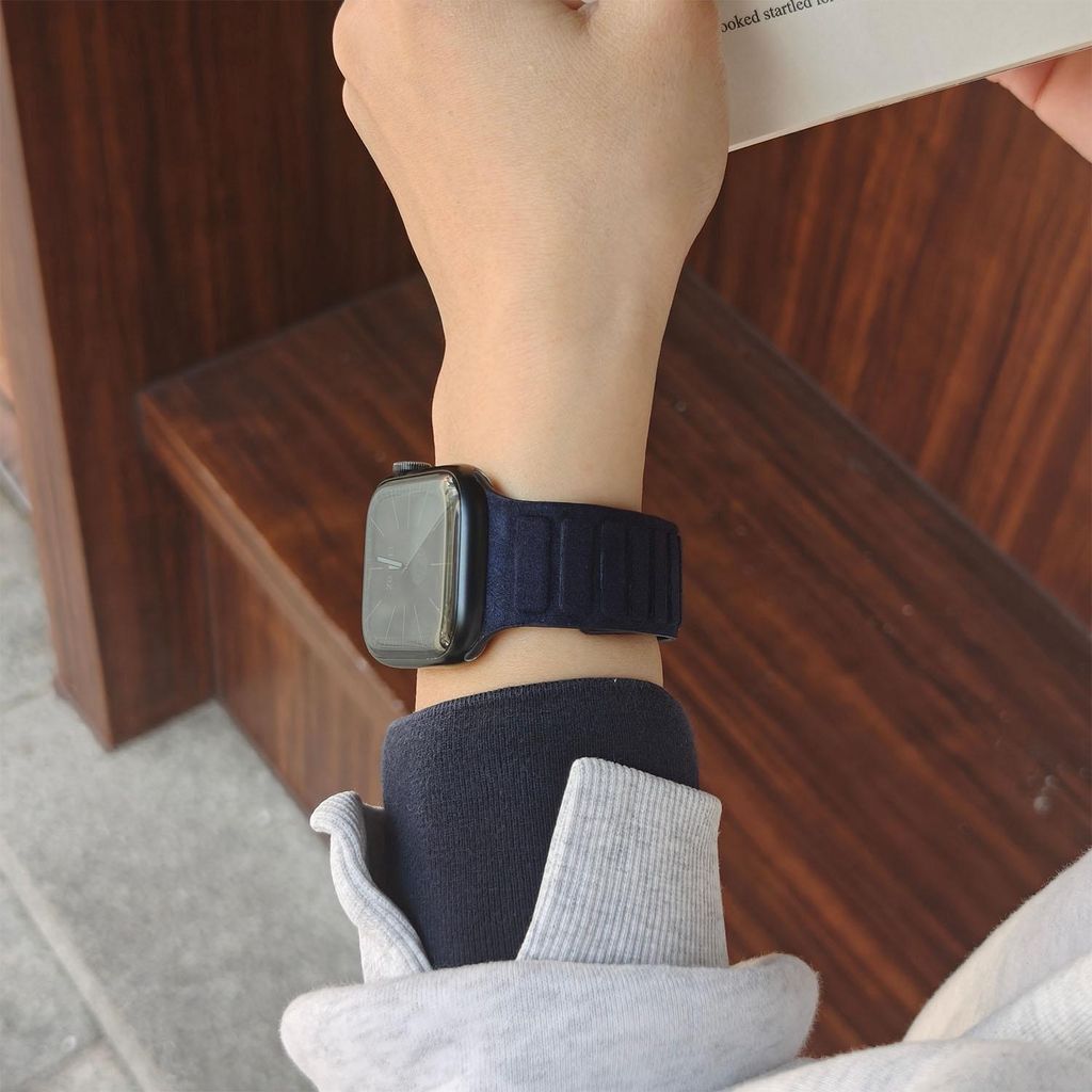 Apple Watch 49/46/45/44mm kelloranneke mokkanahka magneettinen - sininen