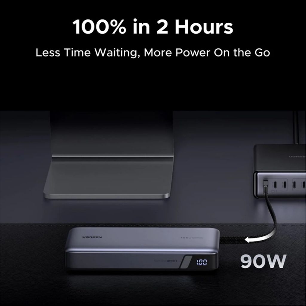 UGREEN PB726 Powerbank 25000mAh 165W QC + PD med USB-C kablar - Grå