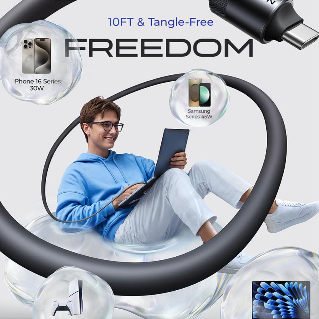 Lisen L115 USB-C till USB-C-kabel, 100W, 3m – Svart