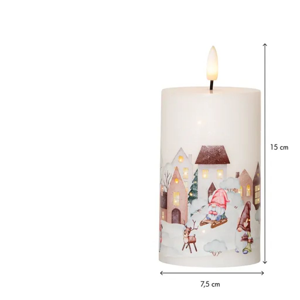 Star Trading LED-blokklampe Flamme Winterland 15 cm – hvit