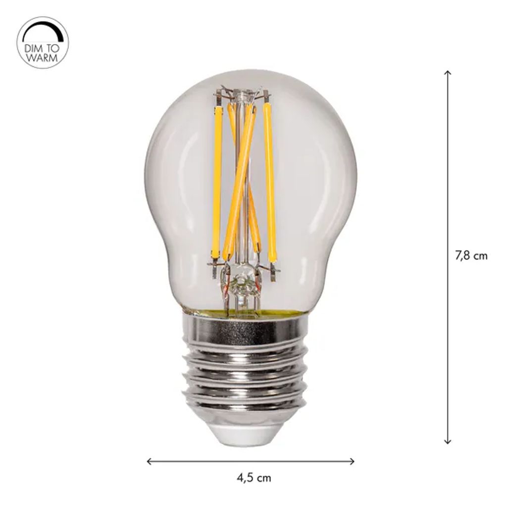 Star Trading LED-Lampe E27, Kugelform, dimmbar bis warmweiß – Klarglas