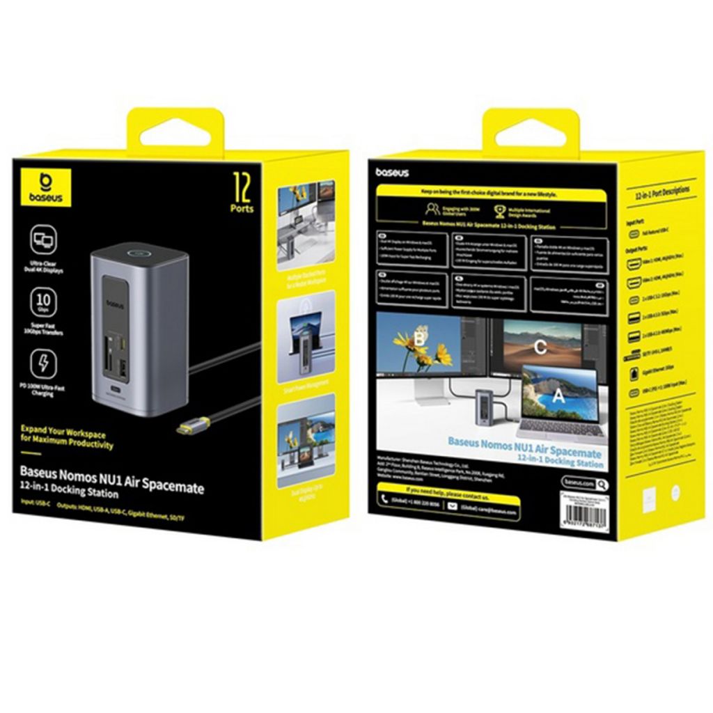 Baseus NU1 Air Spacemate 12in1 USB-C-keskitin - Harmaa