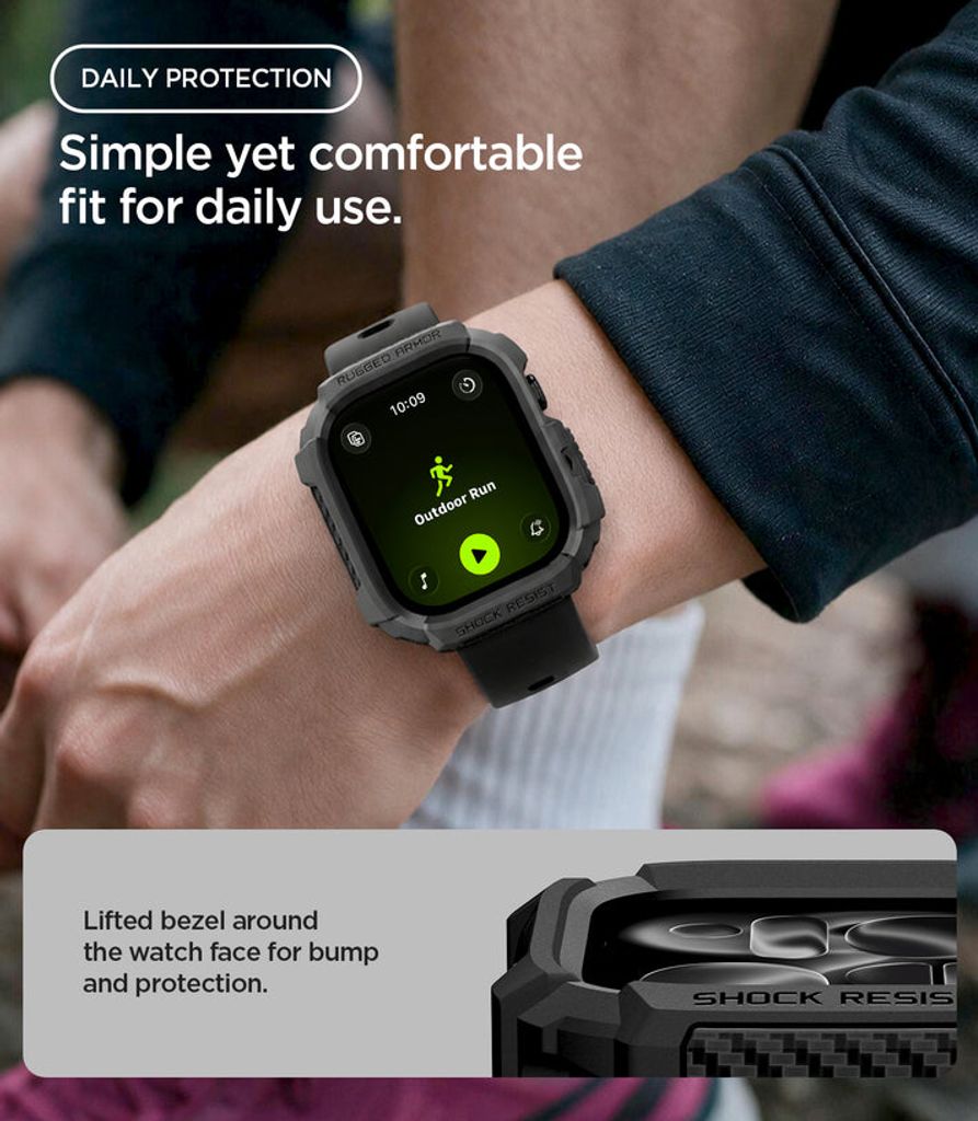 Spigen Apple Watch 12 (42mm) kuori Rugged Armor - Musta