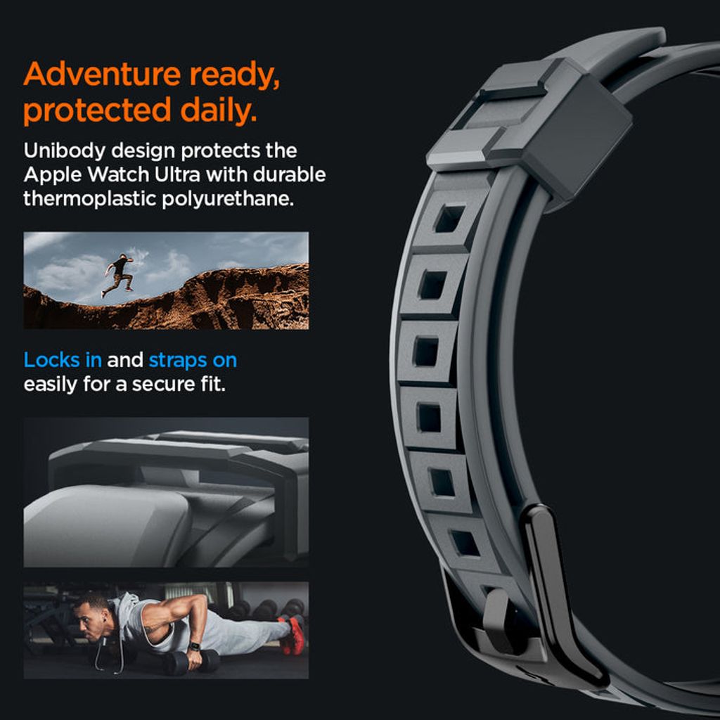 Spigen Apple Watch Ultra 4/3/2/1 49mm Kellonranneke & Kuori Rugged Armor Pro - Harmaa