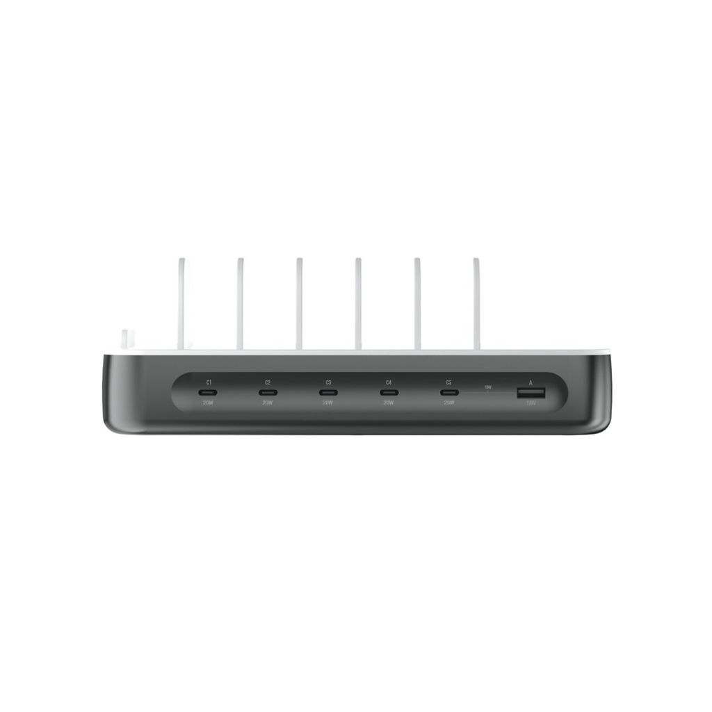 4smarts Team Laddstation 100 W – 5 USB-C + 1 USB-A med 6 kablar