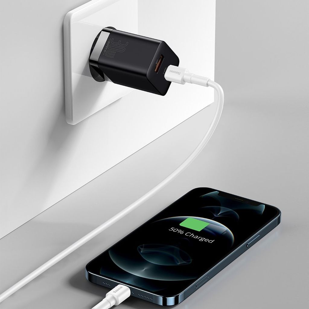 Baseus Super Si Pro hurtigoplader USB & USB-C 30W sort