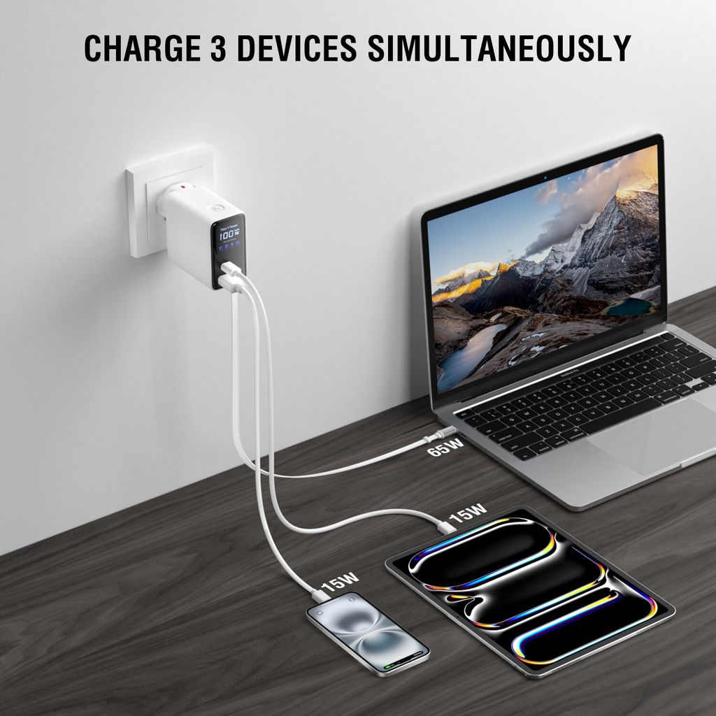 4Smarts GaN Flex 100W matkasovitin/laturi EU/USA - USB-C/USB-A + USB-C-kaapeli