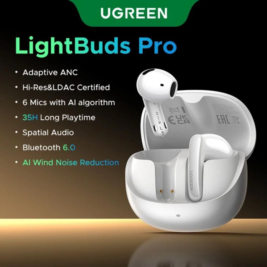 UGREEN LightBuds Pro WS215 – Trådløse in-ear-hodetelefoner, hvite