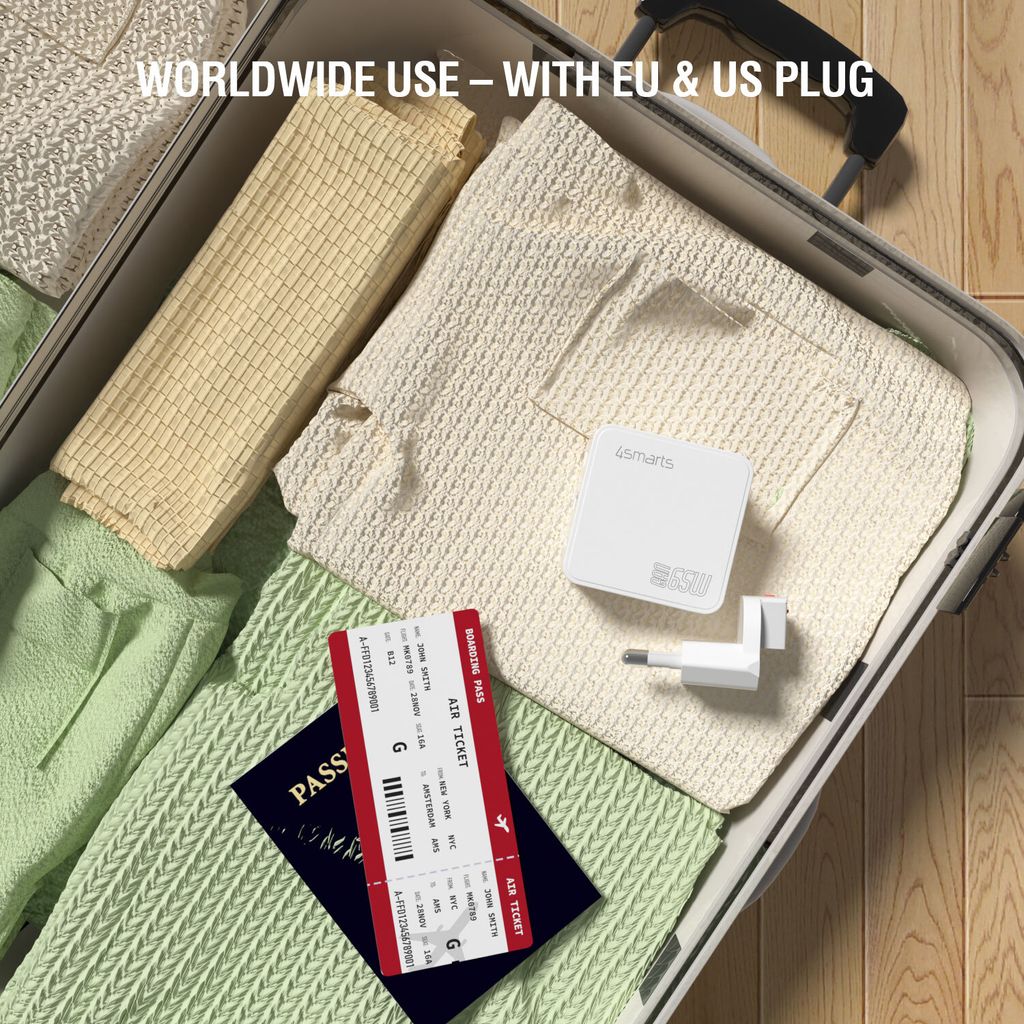 4Smarts 3-i-1 GaN Flex-lader/reiseadapter 65 W med HDMI – hvit