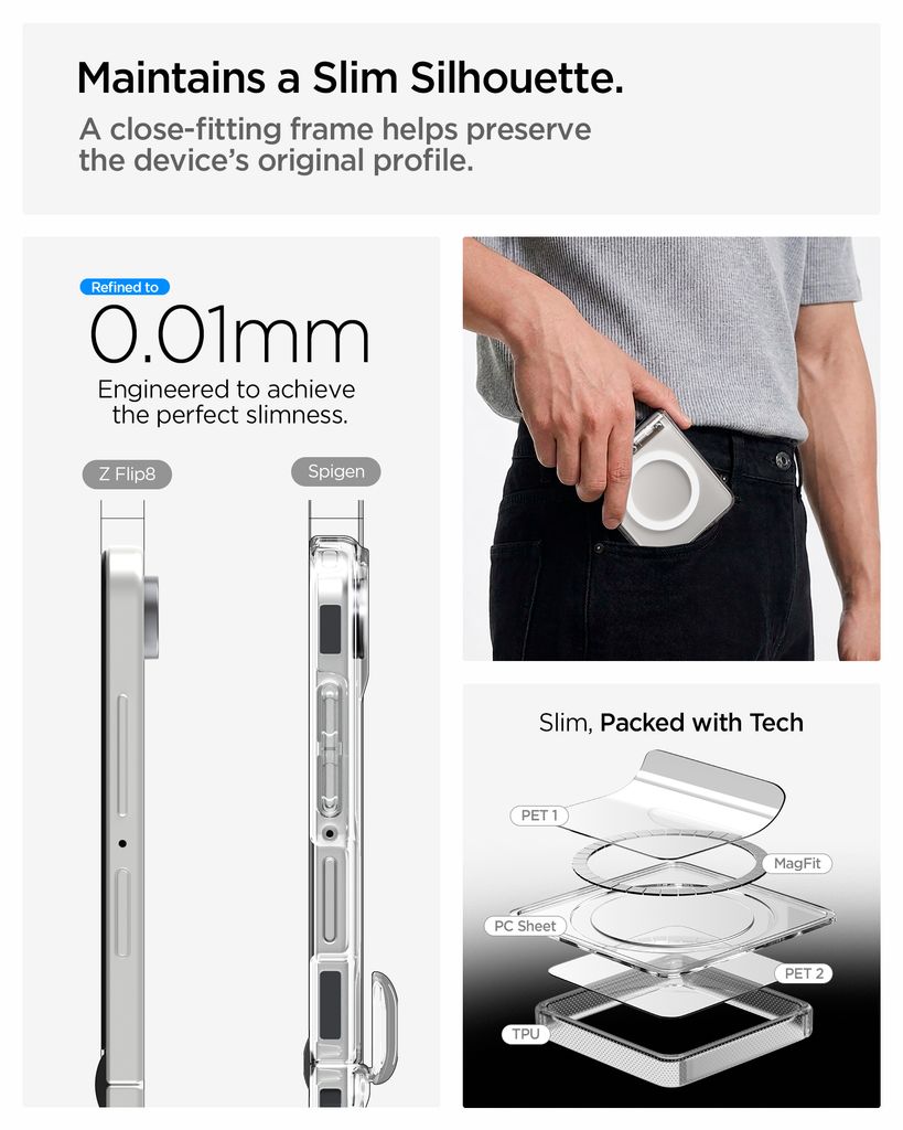 Spigen Ultra Hybrid Pro MagFit Deksel til Samsung Galaxy Z Flip8 - Gjennomsiktig/hvit