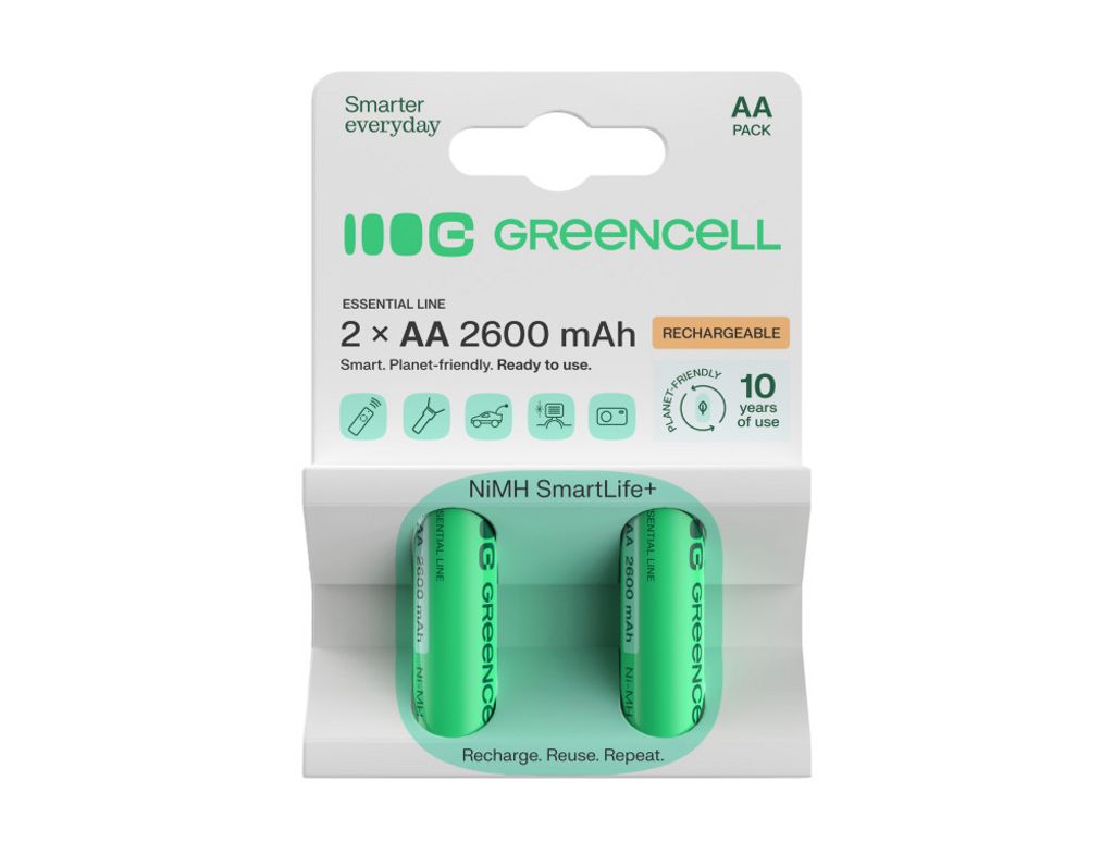 Green Cell oppladbare AA-batterier 2600 mAh, 1,2 V, 2-pakning