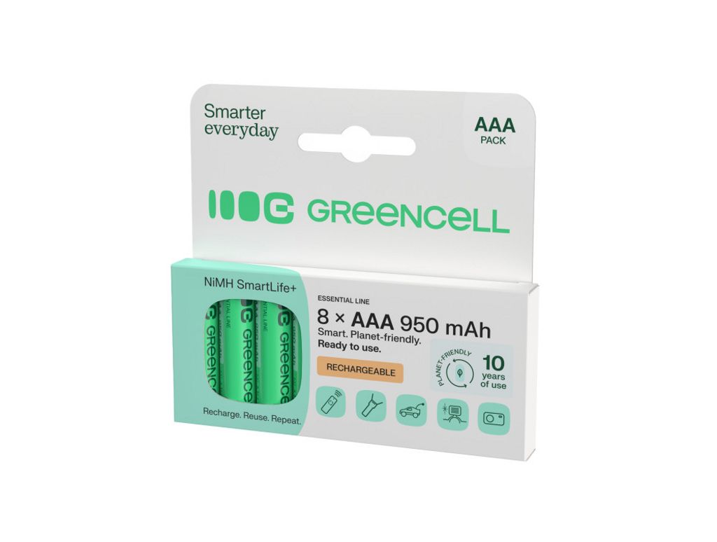 Green Cell 8x AAA HR03 950mAh Genopladelige Batterier Langtidsholdbar Strøm