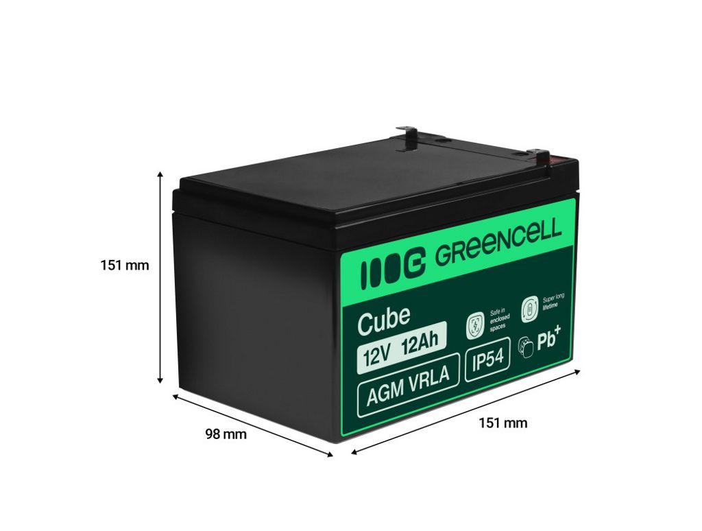 Green Cell AGM VRLA 12V 12Ah vedlikeholdsfritt batteri for alarmsystem, kasseapparat, leker