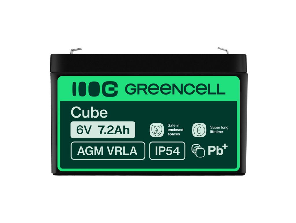 Green Cell 6V 7.2Ah AGM VRLA -akku hälytyksiin, kassakoneisiin ja leluihin