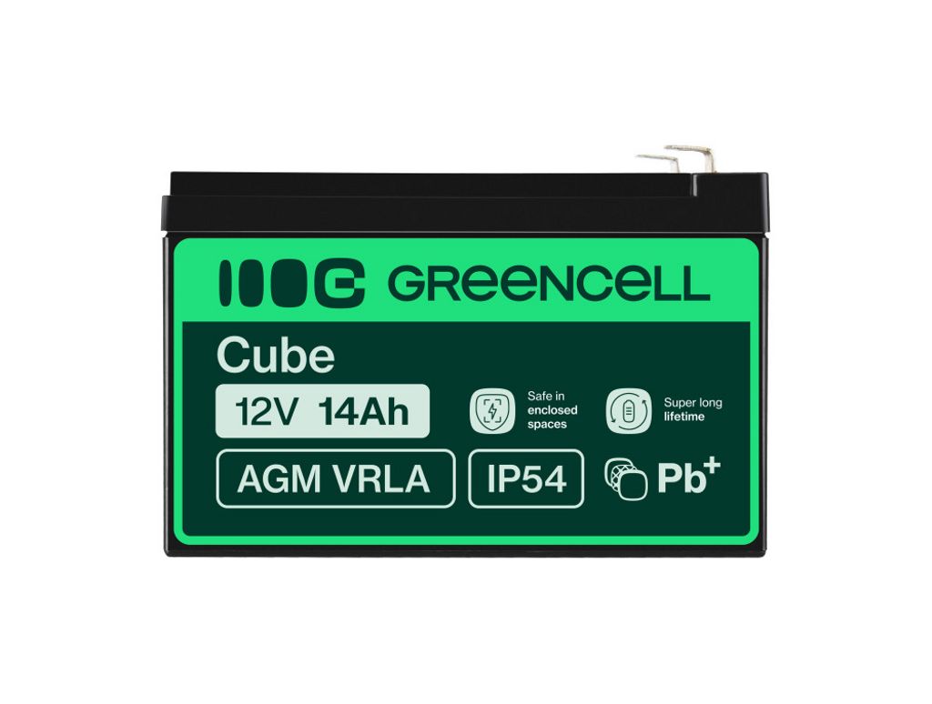 Green Cell AGM VRLA 12V 14Ah vedligeholdelsesfrit batteri til alarmsystemer, kasseapparater, legetøj